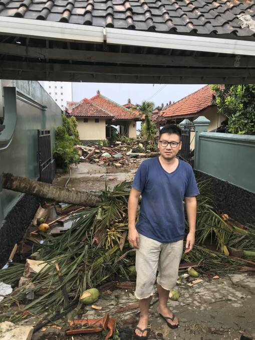 Kevin Resali, 36, outside the villa in Anyer where he and his family were staying when the tsunami hit.
 Photo: James Massola