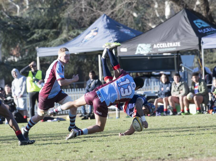Chance Peni's tackle went wrong in a match against Easts in Canberra's club competition last year. Photo: Elesa Kurtz