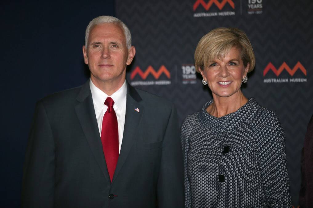 US Vice-President Mike Pence and Foreign Minister Julie Bishop on Saturday. Photo: Getty Images