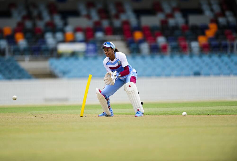 West Indies women's cricket captain Merissa Aguilleira training at Manuka Oval on Monday. Photo: Melissa Adams