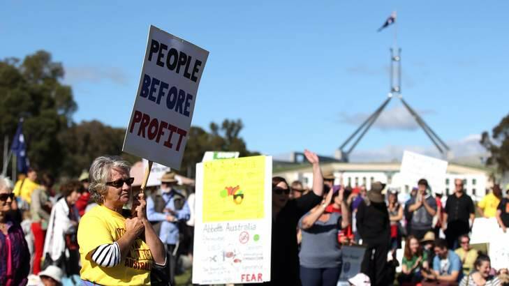 Scenes from March in March rally in front of Parliament House in Canberra. Photo: Alex Ellinghausen