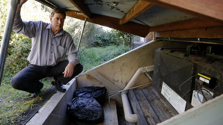Jeff Knowles, of Jerrabomberra, with his composting toilet system. Photo: Jeffrey Chan