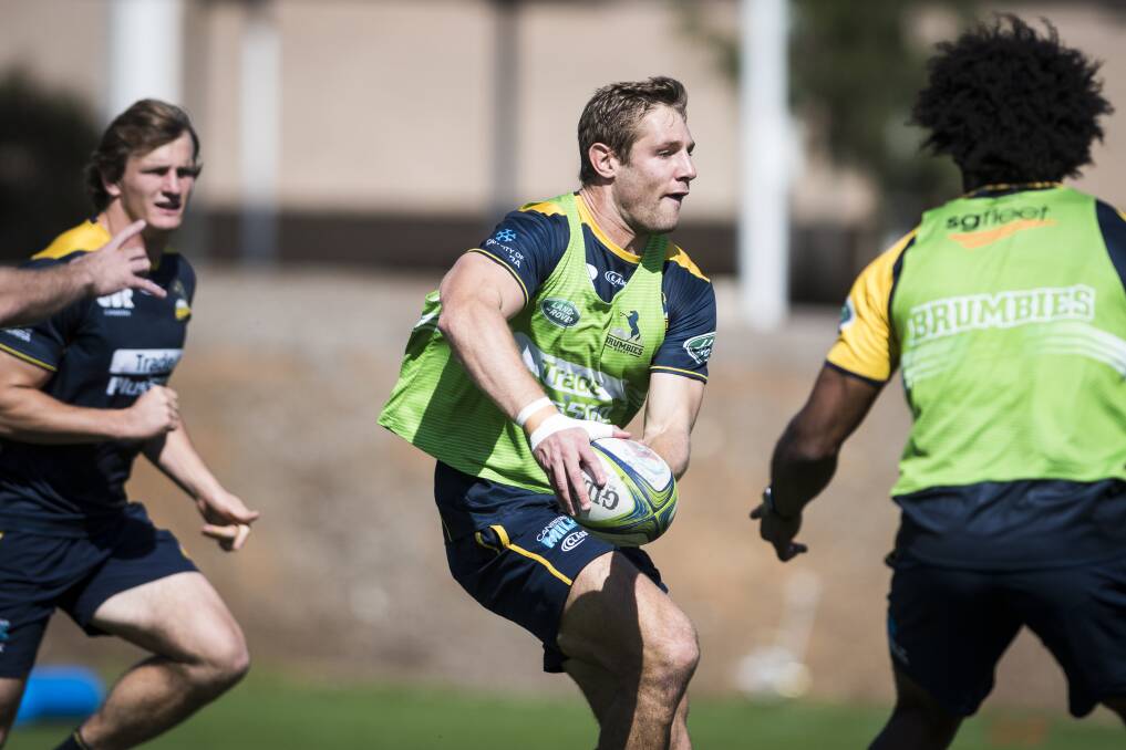 Kyle Godwin at Brumbies training on Friday. Photo: Dion Georgopoulos