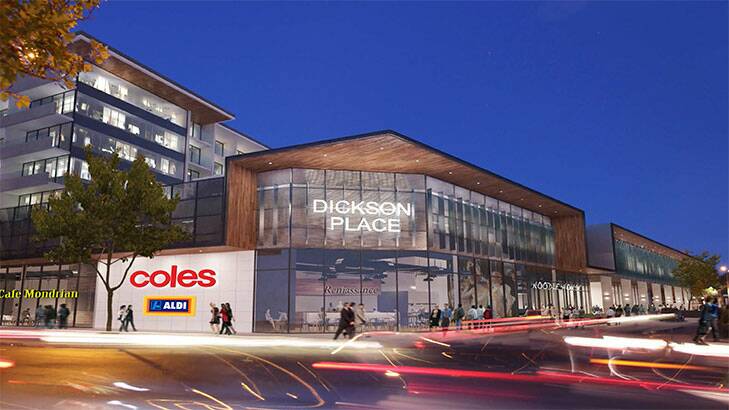 An artists' impression of the new commercial and residential precinct in Dickson. Photo: Cox Architects
