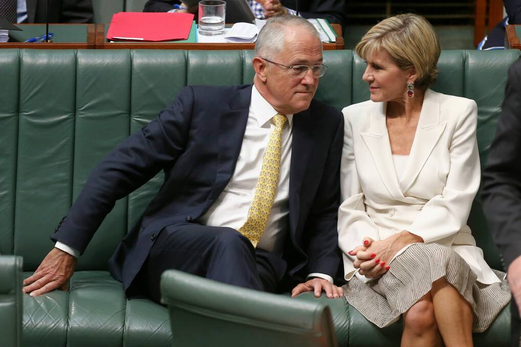 Prime Minister Malcolm Turnbull and Minister for Foreign Affairs Julie Bishop during Question Time in February. Photo: Alex Ellinghausen