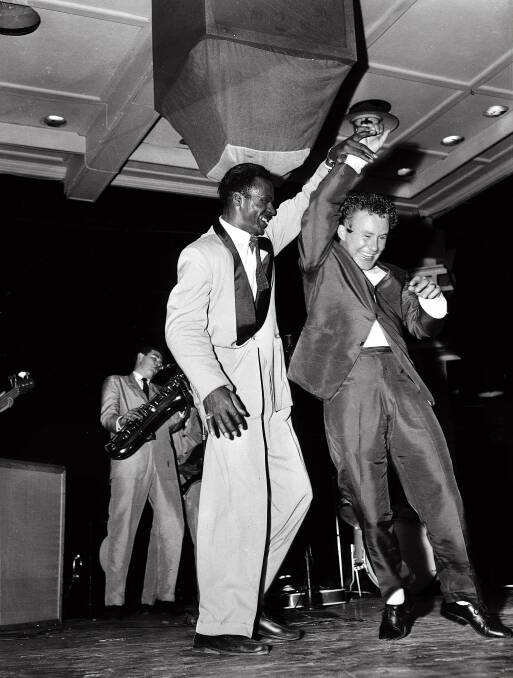 Chuck Berry and Johnny O'Keefe at The Big Rock N Roll Show in 1959. Photo: Russell McPhedran