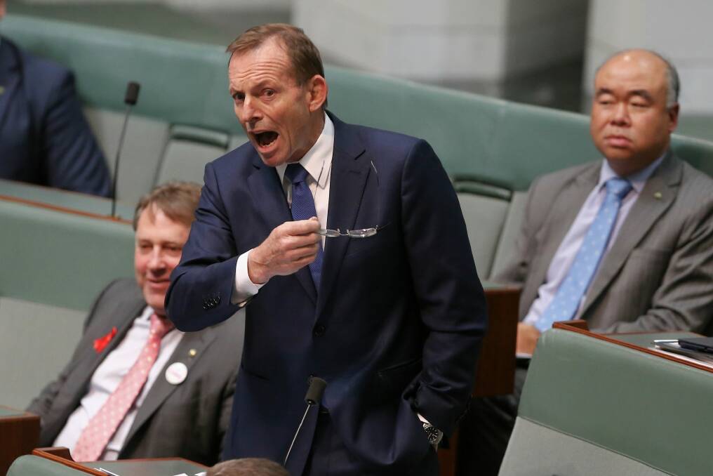 Former prime minister Tony Abbott hits back in Parliament. Photo: Alex Ellinghausen