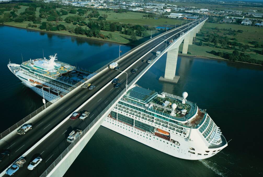 Cruising under the Gateway Bridge bound for port in the Brisbane River. Photo: Tourism and Events Queensland