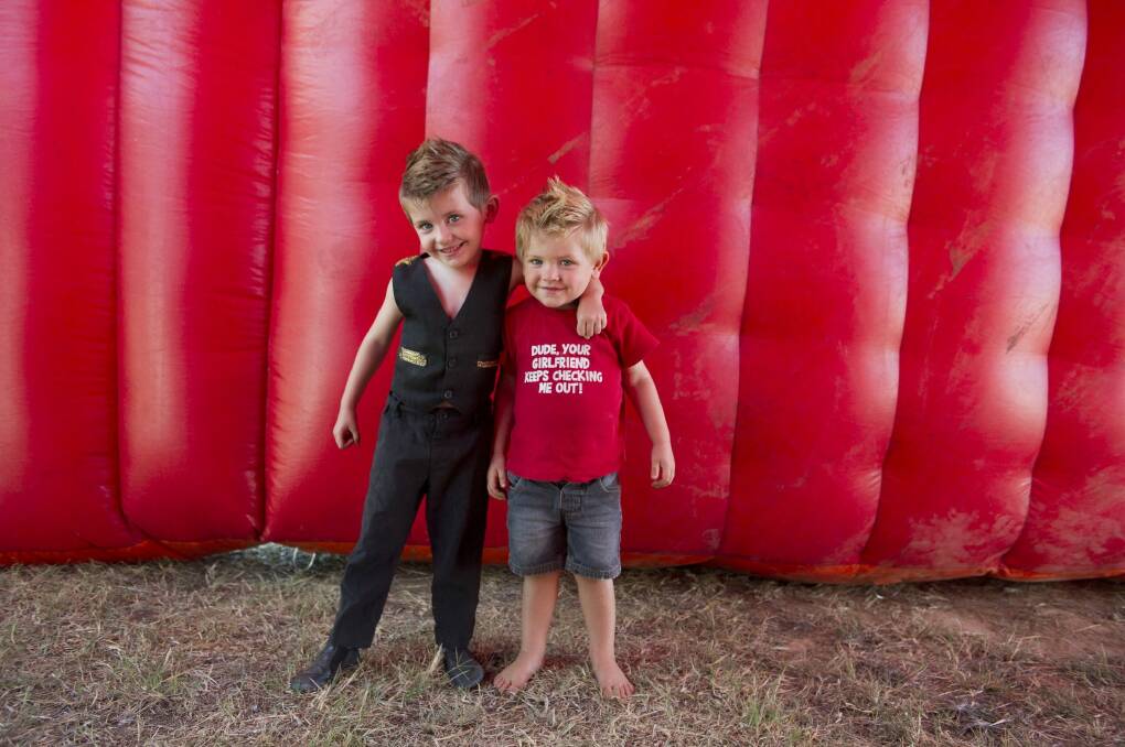 Sixth generation circus performer Hudson Lennon, 4 and his brother Denver Lennon, 2 at The Moscow Circus.  Photo: Jay Cronan