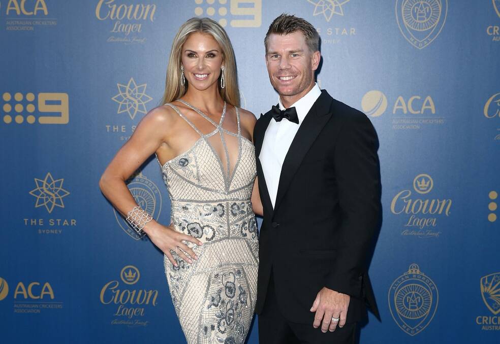Winner: David Warner arrives at The Star with wife Candice Warner for the Allan Border Medal ceremony. Photo: Mark Metcalfe