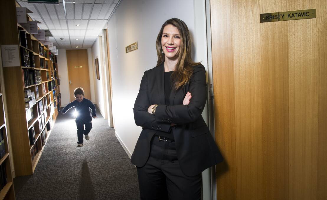 Barrister, Kristy Katavic, pictured with her son Elijah, 4, as Canberra's Blackburn Chambers will announce on Thursday an ACT-first parental leave policy. Photo: Elesa Kurtz
