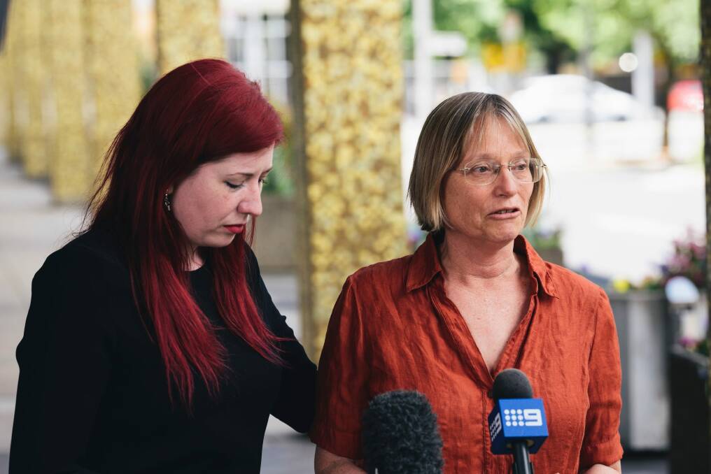 Labor's Tara Cheyne and Greens' Caroline Le Couteur talk to media about euthanasia. Photo: Rohan Thomson