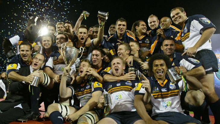 Remember this? It was 2004 when the Brumbies brought home the spoils. History can repeat itself this year. Photo: Simon Alekna