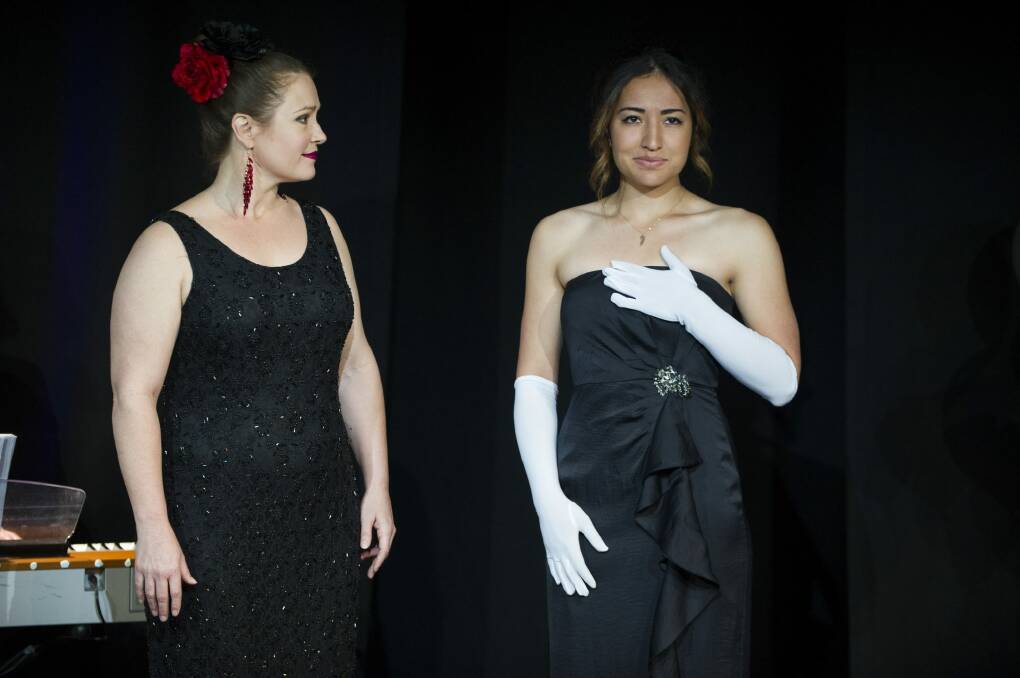 Free Rain Theatre's <i>Buzzing Broadway</i> on at the Courtyard Theatre, Canberra Theatre Centre. 

Louiza Blomfield and Kirrah Amosa. 

28 October 2015
Photo: Rohan Thomson
The Canberra Times Photo: Rohan Thomson