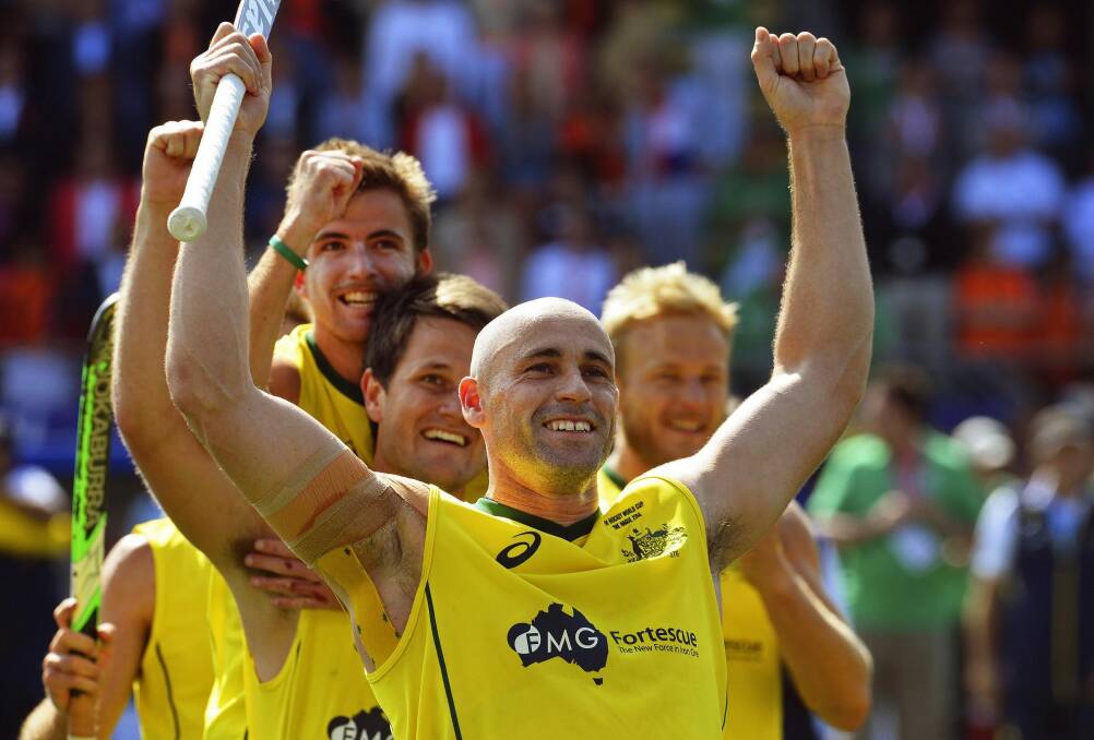 Australia's Glenn Turner celebrates a goal against the Netherlands. Photo: Reuters