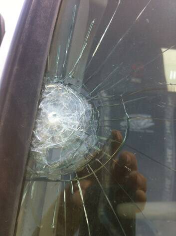 Costly ... The front windscreen of Mr North’s work truck was shattered in January. Photo: Supplied