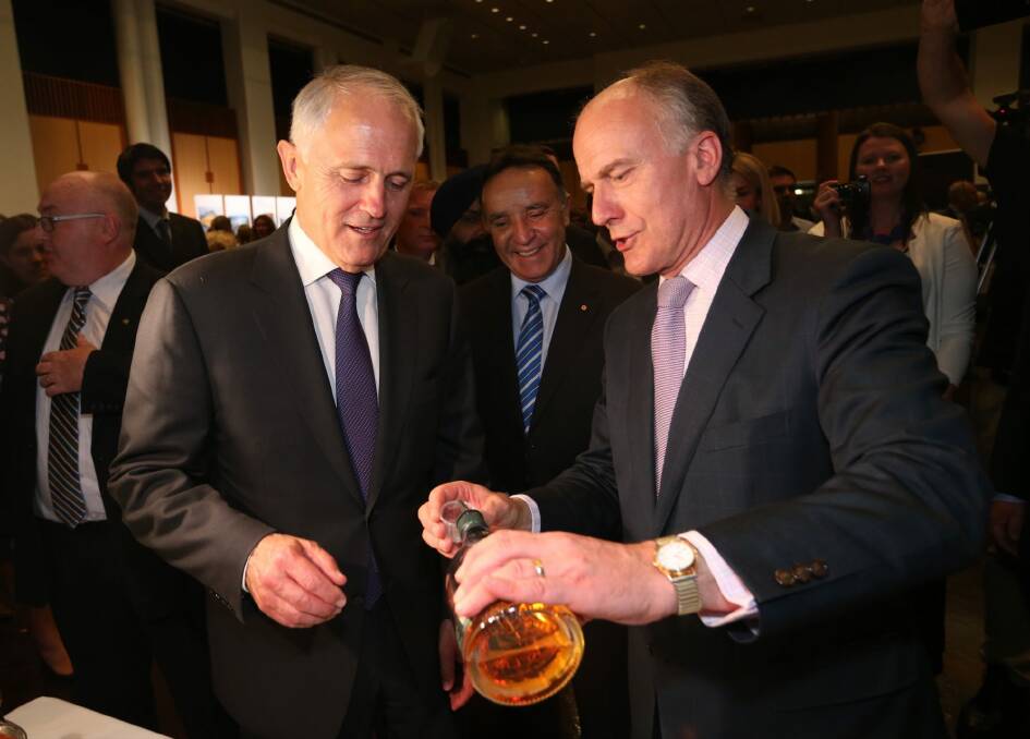 Eric Abetz (right) has offered some advice on savings to Malcolm Turnbull (left). Photo: Andrew Meares