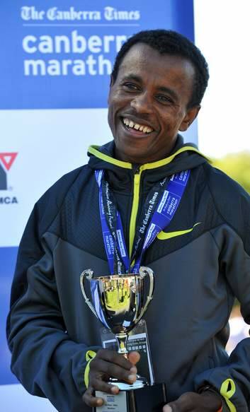 The Canberra  Marathon winner, Samuel Gebremichael. Photo: Graham Tidy