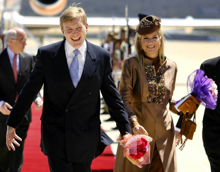 Then prince and princess now King Willem-Alexander and Queen Máxima of the Netherlands arriving in Canberra in 2006. Photo: David Gray
