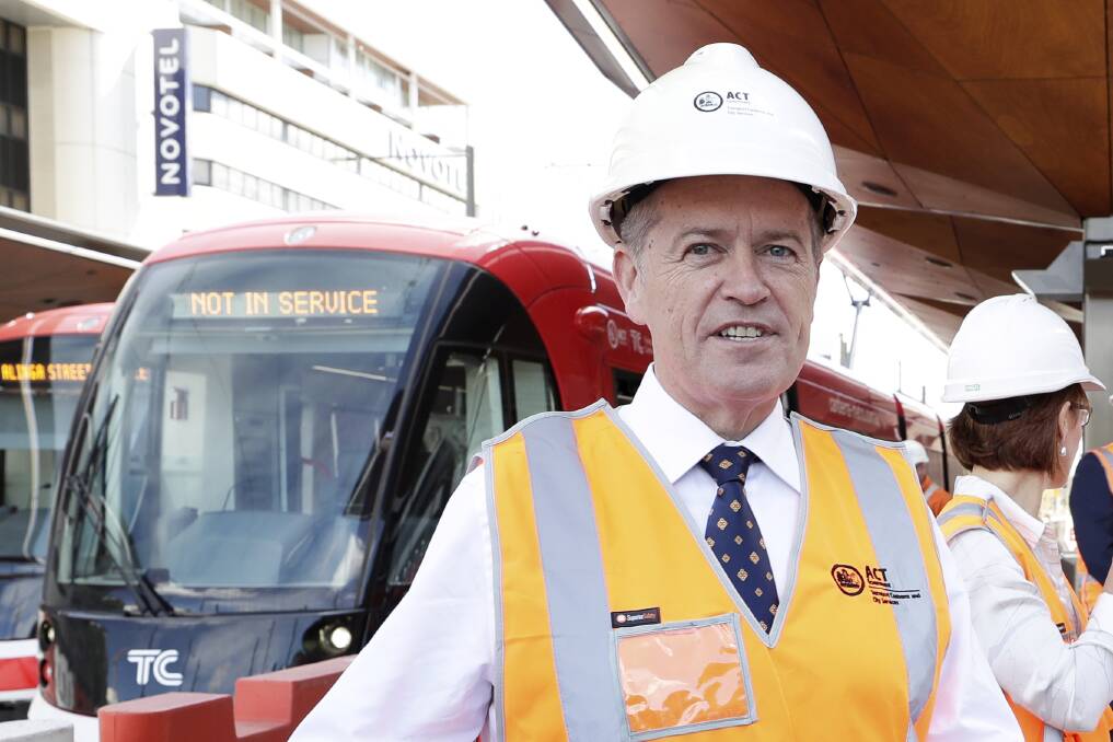 Opposition Leader Bill Shorten during an announcement on Canberra's light rail. Photo: Alex Ellinghausen