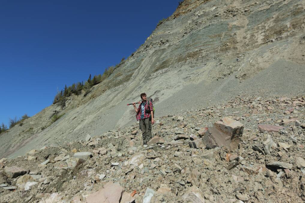 Mr Bobrovskiy searches for fossils in the Zimnie Gory locality, Russia. Photo: Ilya Bobrovskiy / Supplied