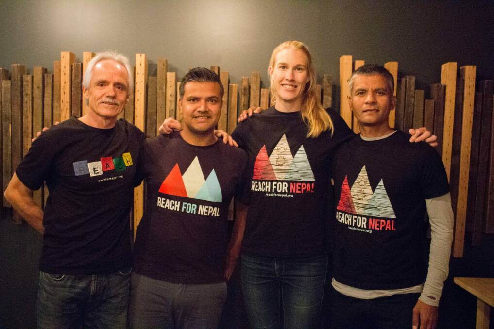 REACH for Nepal ambassador Kim Brennan with co-founders Lou Nulley and .Lachhu Thapa and trek leader Raju Thapa. Photo: Supplied