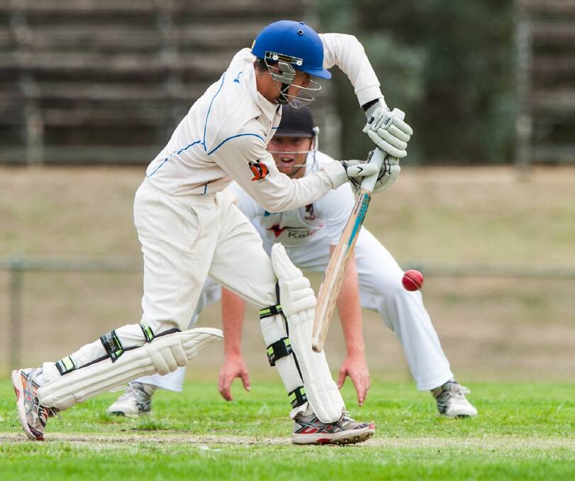Queanbeyan batsman Mark Solway with a solid forward defence. Photo: Elesa Kurtz