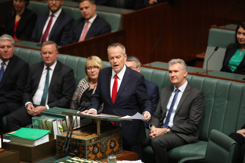 Bill Shorten delivers his budget reply speech on Thursday. Photo: Dominic Lorrimer