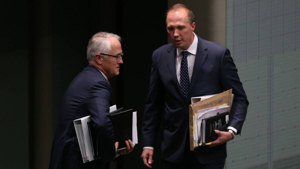 Immigration Minister Peter Dutton, right, hosted a $995-a-head fundraiser attended mostly by developers bidding to build his department's headquarters. Photo: Andrew Meares