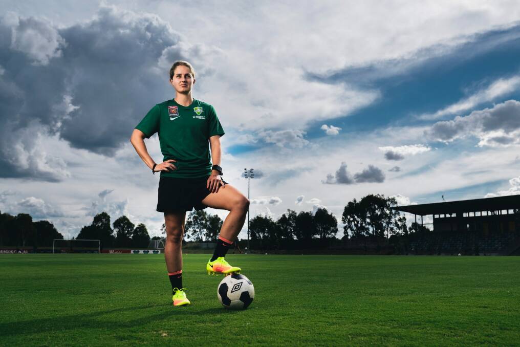 Canberra United defender Ellie Brush's double life is underway. Photo: Rohan Thomson