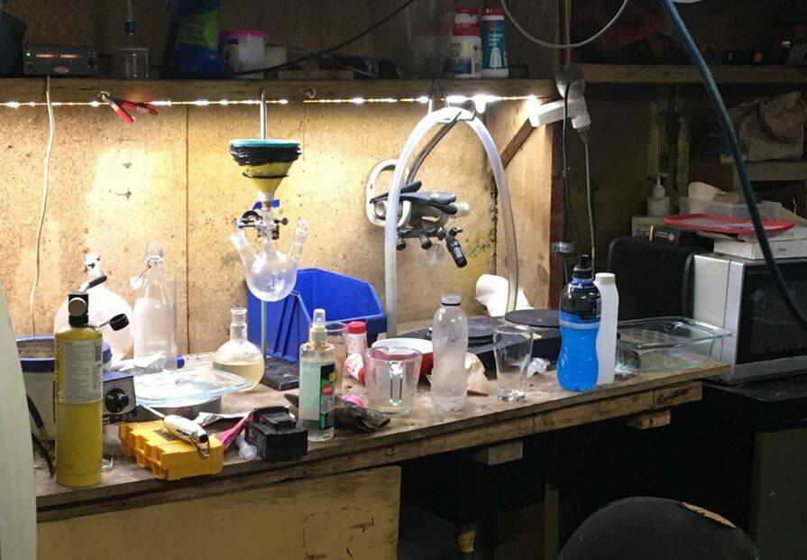 An alleged clandestine methamphetamine lab found by police in a Mawson home. Photo: ACT Policing