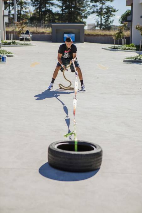 Nick Kyrgios training in the carpark at Gold's Gym in Fyshwick.
 Photo: Jamila Toderas