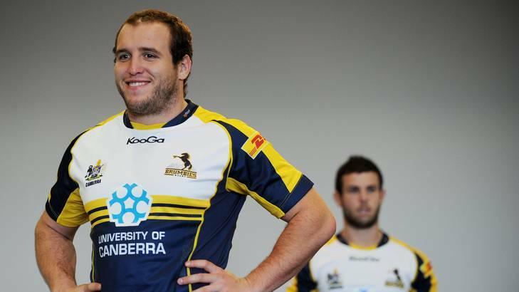 Brumbies team photograph at Hotel Realm - Ben Alexander waits to be seated. Photo: Colleen Petch