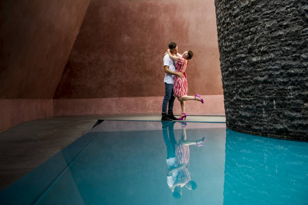 Julia Greenstreet and Elliot Bastianon in James Turrell's "Skyspace", at the National Gallery of Australia. The exhibit is a romantic hotbed. Photo: Jay Cronan