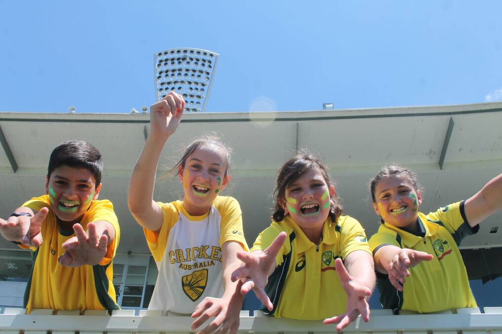 Armand Saad, 12, Brielle Carter, 12, Charlotte Green, 12, and Liliana Staltari are counting down the days until Australia and New Zealand one day international Photo: Georgina Connery