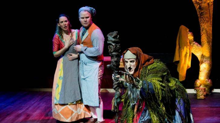 Dramatic Productions' Into the Woods with Veronica Thwaites-Brown (baker's wife), Grant Pegg (baker) and Kelly Roberts as the witch. Photo: Pete Stiles