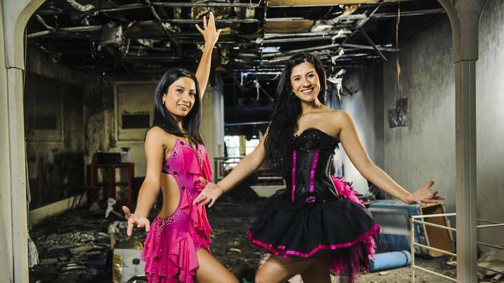Raquel Paez Ricciardo and Andrea Paez-Warner inside their fire-damaged dance studio in the Sydney Building. Photo: Rohan Thomson