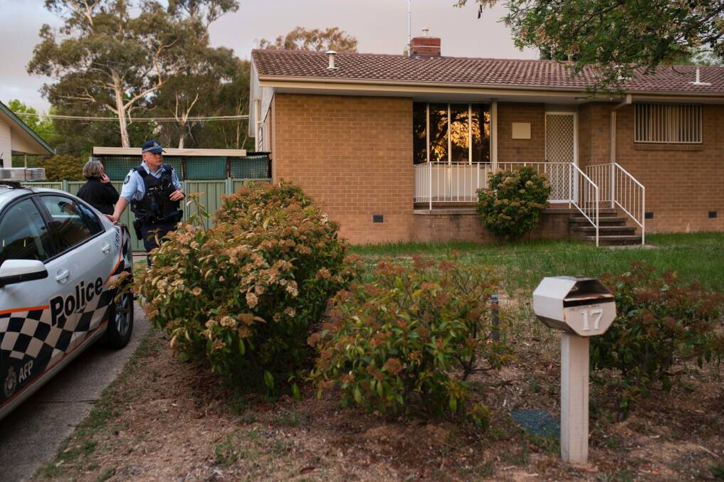 ACT Police at the scene of a death following the use of a taser by police at a home in Waramanga. Photo: Rohan Thomson