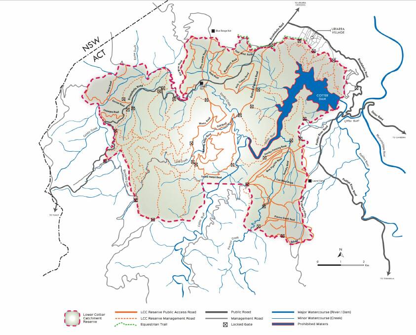 A map of the Lower Cotter Catchment Reserve. Photo: Supplied.