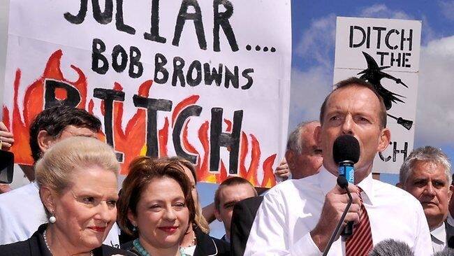 Tony Abbott and friends and an example of the trashing of Julia Gillard. Photo: canberratimes-com-au