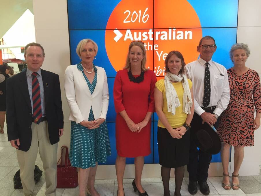 2016 Australian of the Year finalists l-r equality advocate David Morrison (ACT), diversity champion Catherine McGregor (Queensland), social change innovator Elizabeth Broderick (NSW), conservationist Jane Hutchinson (Tasmania), youth worker Will MacGregor (Northern Territory) and medical warrior Anne Carey (Western Australia). Absent is burns surgeon Dr John Greenwood (South Australia) and barrister and human rights advocate Julian McMahon (Victoria). Photo: Supplied