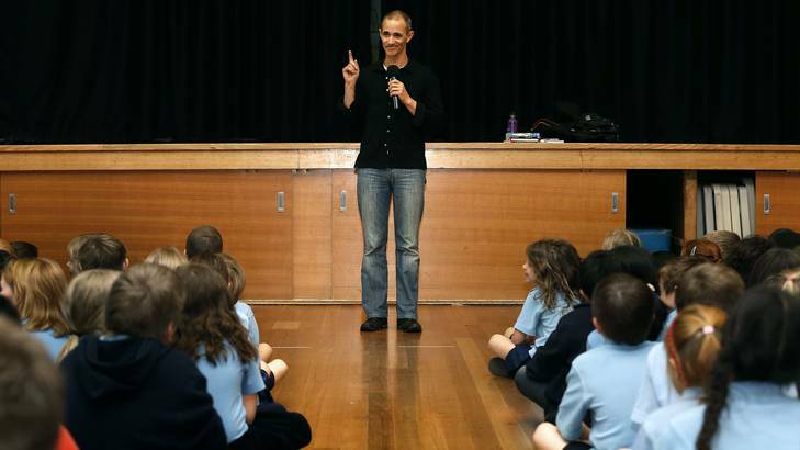 Author Andy Griffiths explains the process of coming up with a story to students at the Ainslie School. Photo: Jeffrey Chan