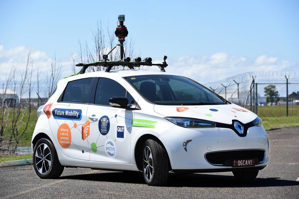 The Renault ZOE electric car fitted out with sensors and cameras for the joint QUT-Queensland Government Cooperative and Highly Automated Driving (CHAD) pilot program. Photo: Supplied