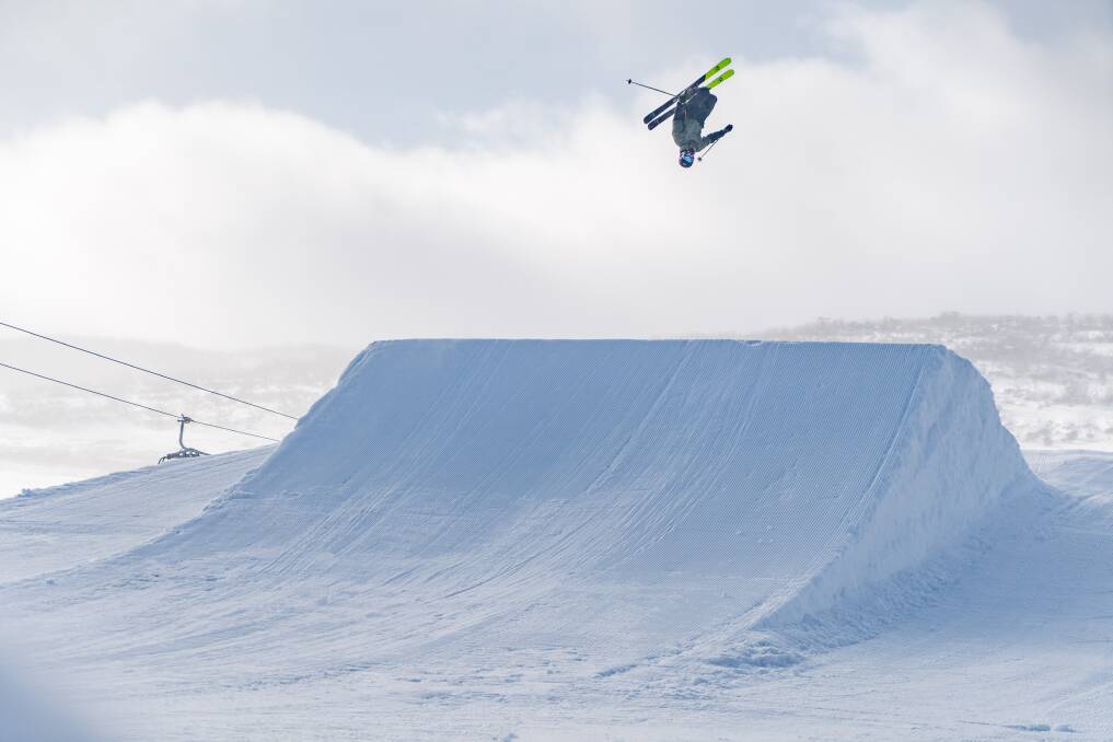 Olympic silver medallist Matt Graham gets some air at Perisher during the Australian Mogul Championships this week. Photo: Perisher