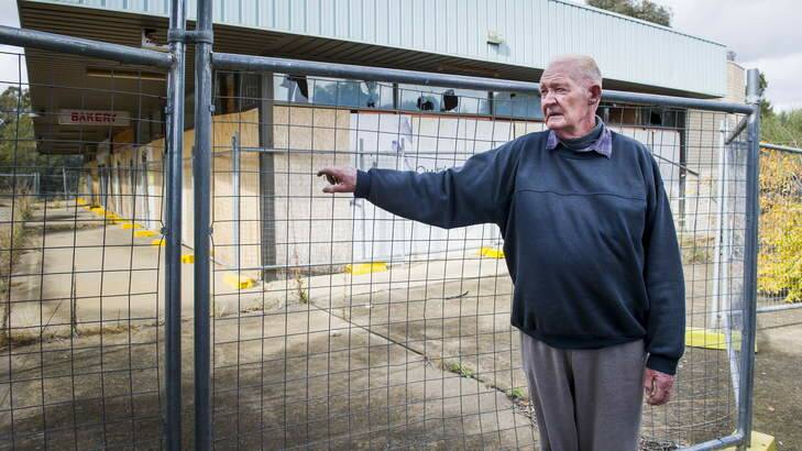 Roy Doyle, 78, outside the derelict Giralang shops, is a regular at the Giralang Medical Centre, which will close next month. Photo: Rohan Thomson