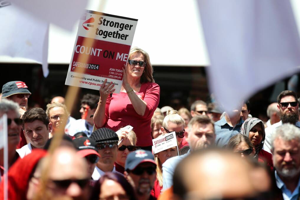 SOLIDARITY: Public servants gather in Canberra's Garema Place last month to protest. Photo: Jeffrey Chan