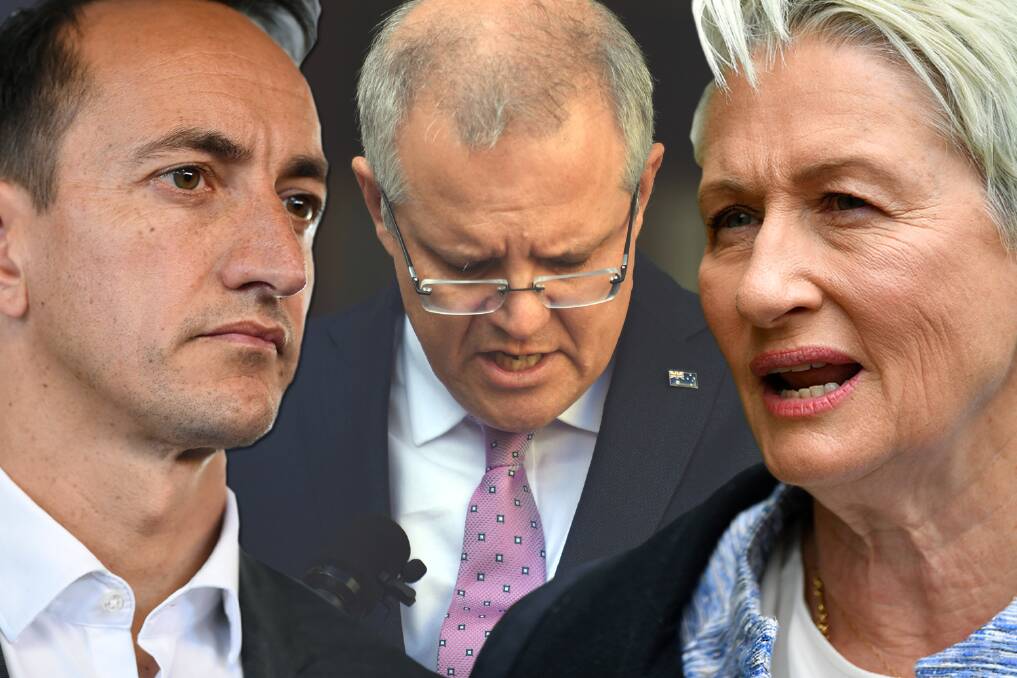 The battle for Wentworth: Dave Sharma, Scott Morrison and Kerryn Phelps.  Photo: Fairfax Media 