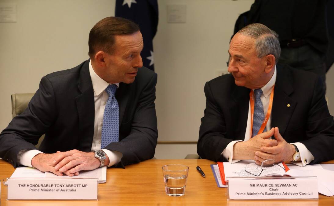 Prime Minister Tony Abbott with Maurice Newman, the chair of his business advisory council. Photo: Andrew Meares
