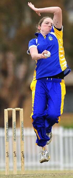 ACT Meteors bowler Rene Farrell bowls against Tasmania during a Women's National Cricket League match at Chisholm Oval. Photo: Jeffrey Chan