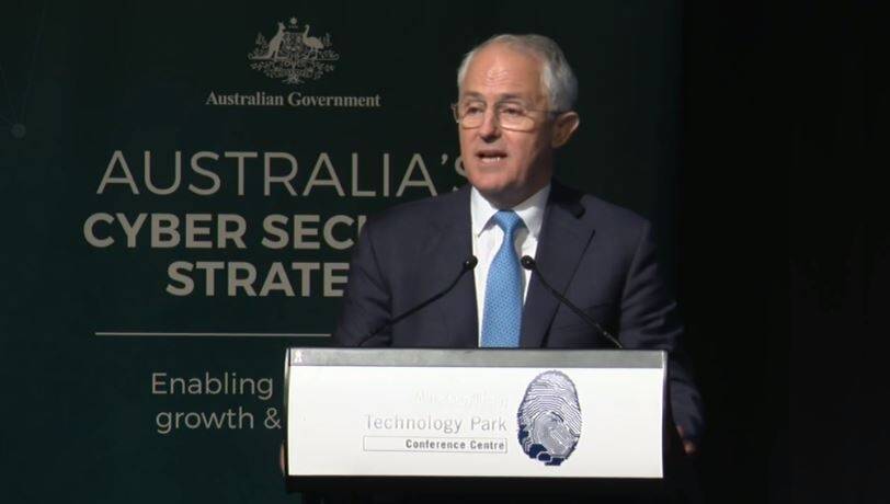 Prime Minister Malcolm Turnbull announcing the new cyber security policy. Photo: Fairfax Media